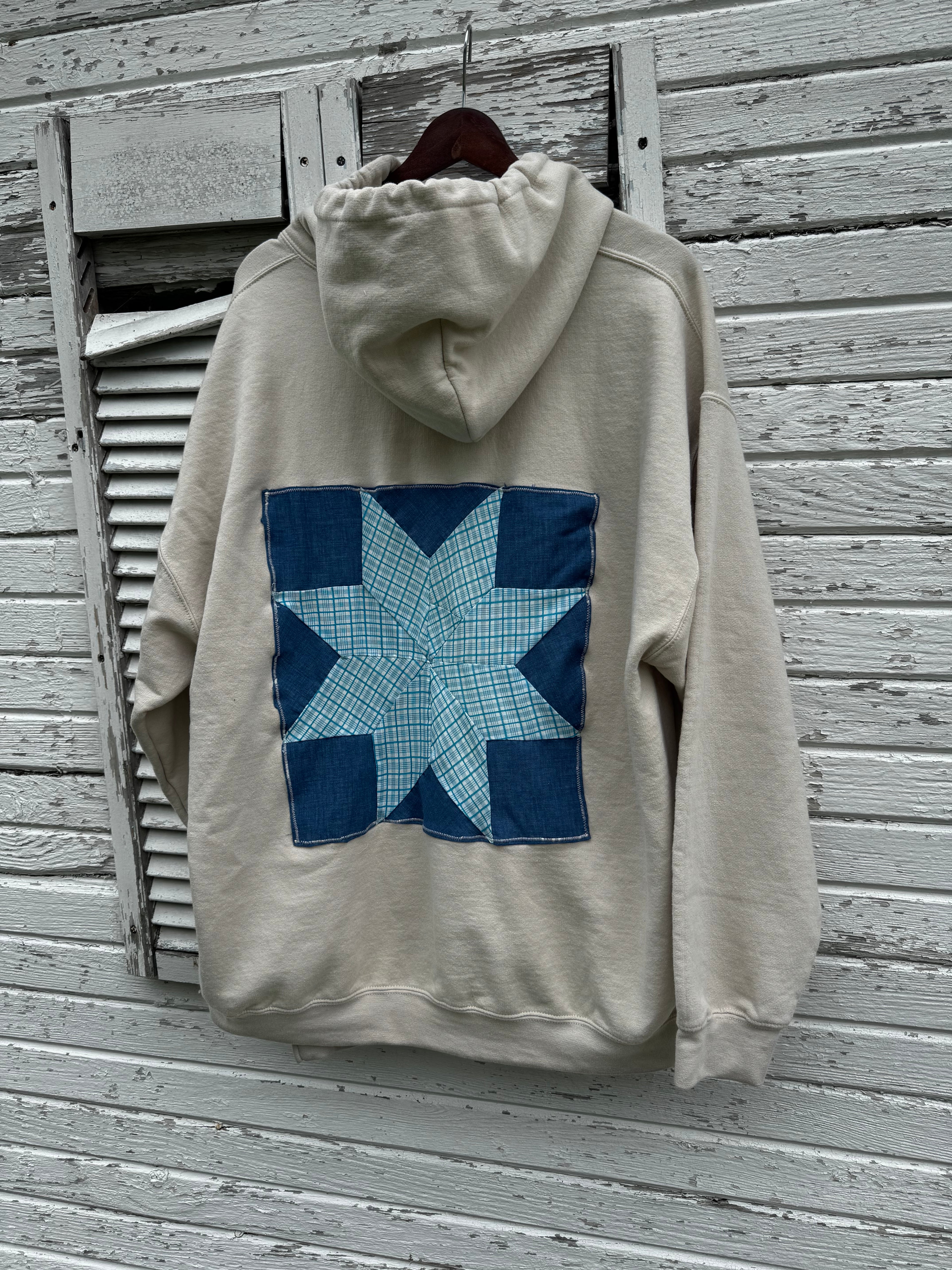XL Tan Sweatshirt w/ Denim Quilt Block