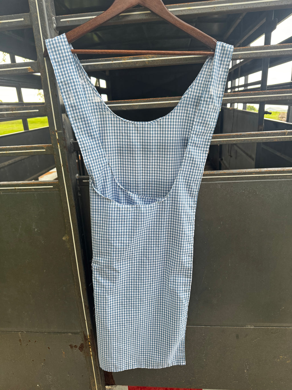Blue Gingham w Lace Pocket