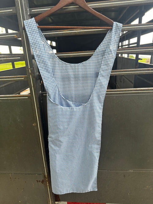 Blue Gingham w Lace Pocket