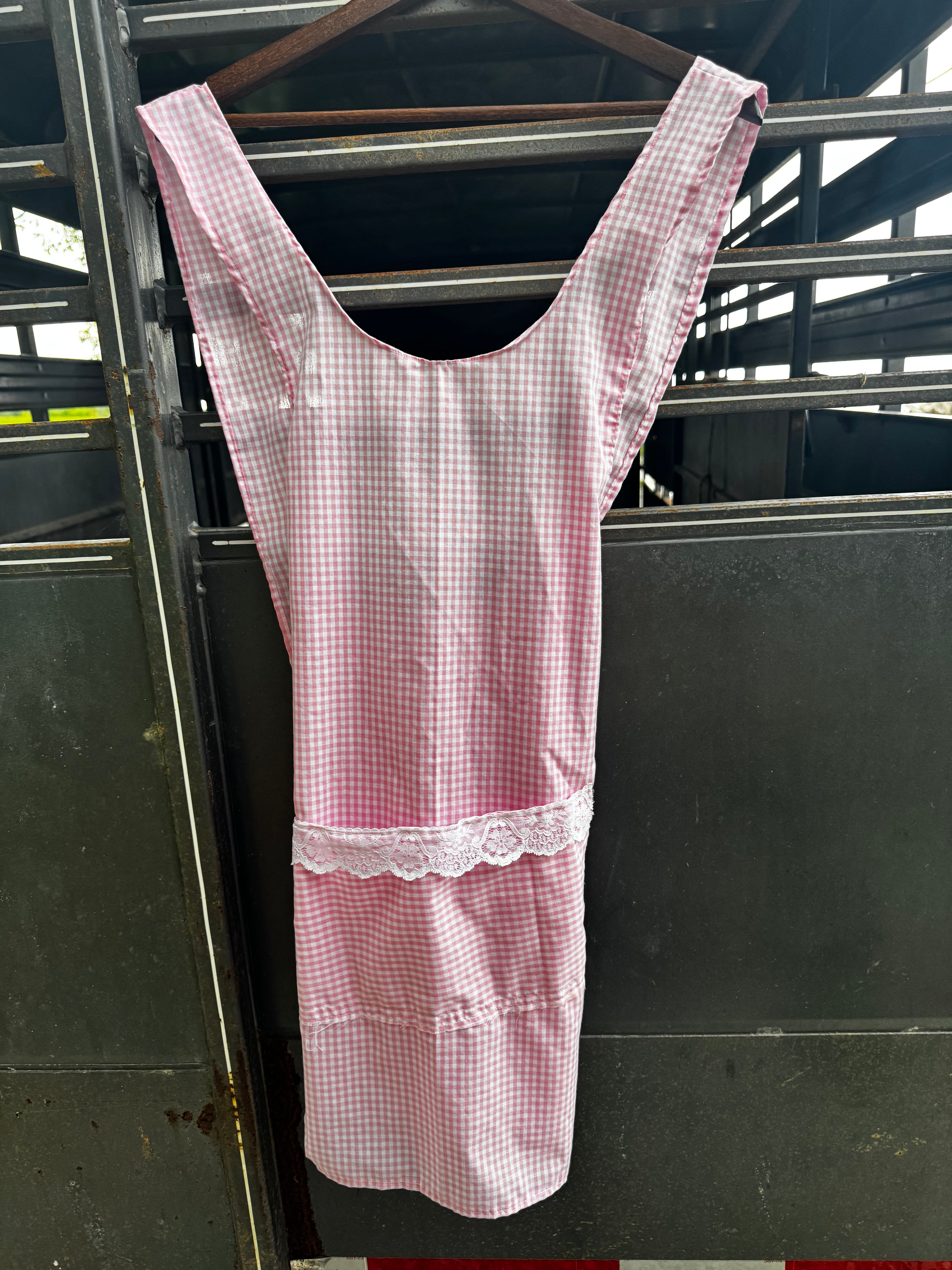 Pink Gingham w Lace Pocket