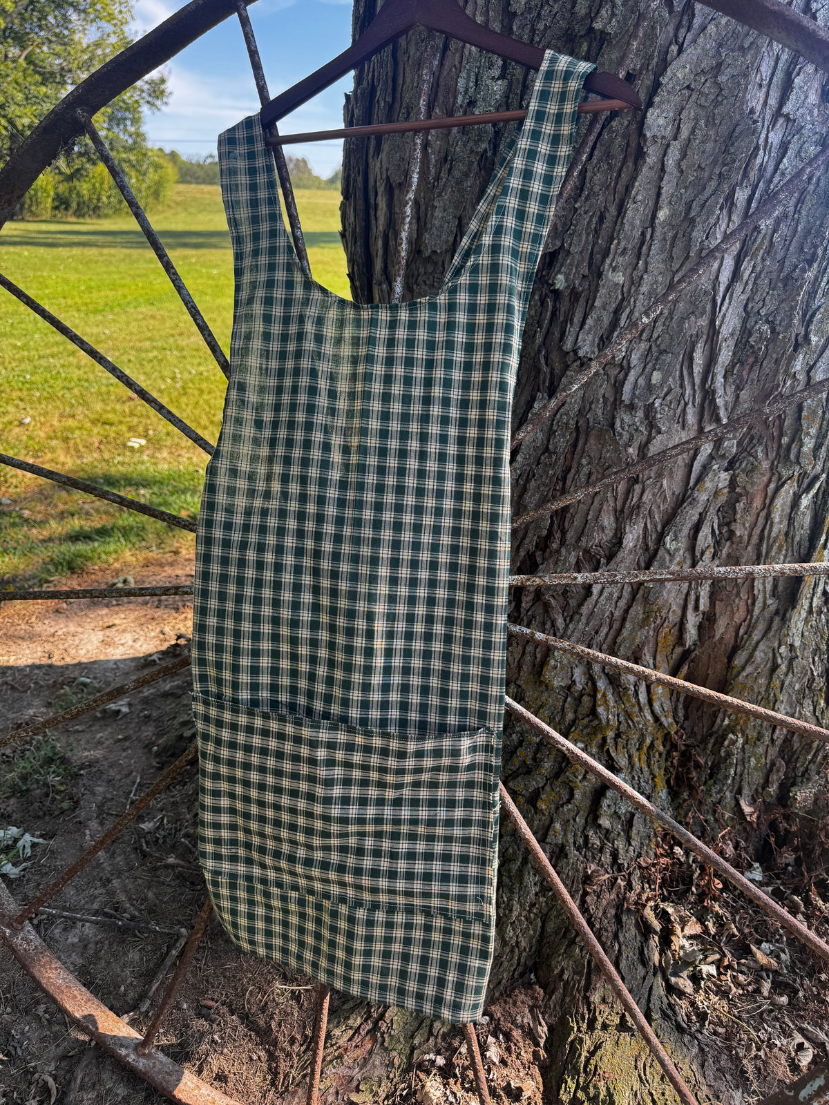 Dark Green Gingham with Front Pocket