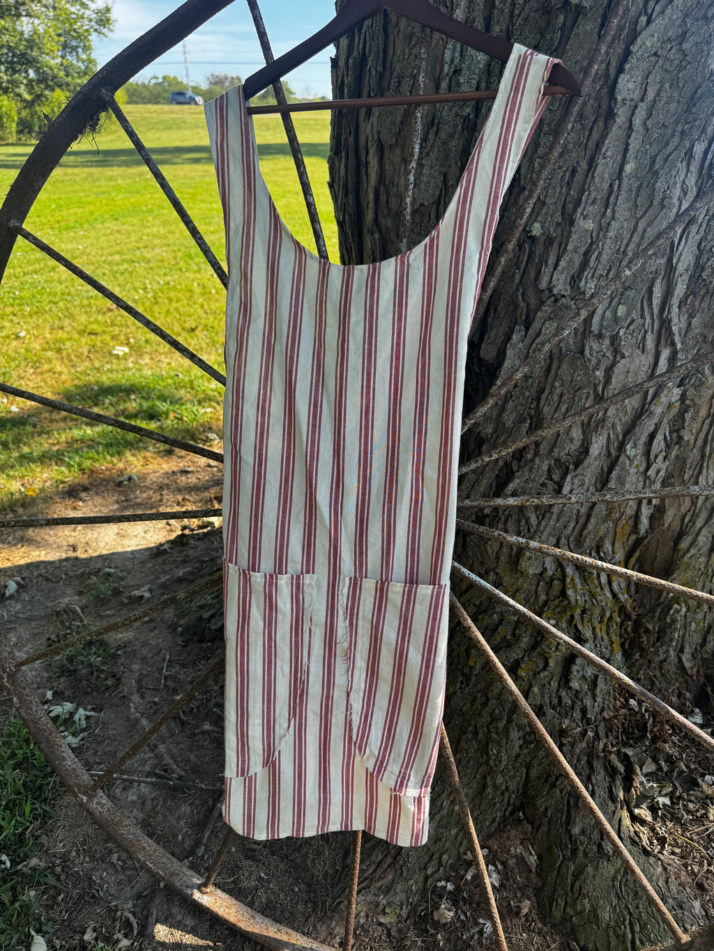 Red Stripped Apron w/ Pockets