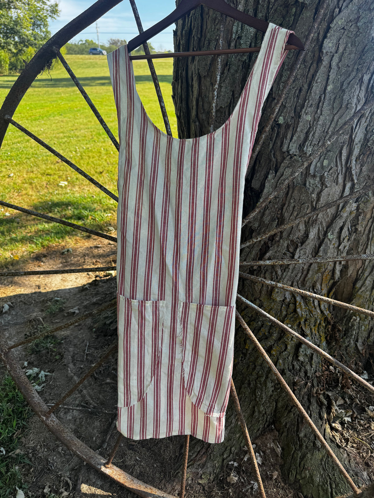 Red Stripped Apron w/ Pockets