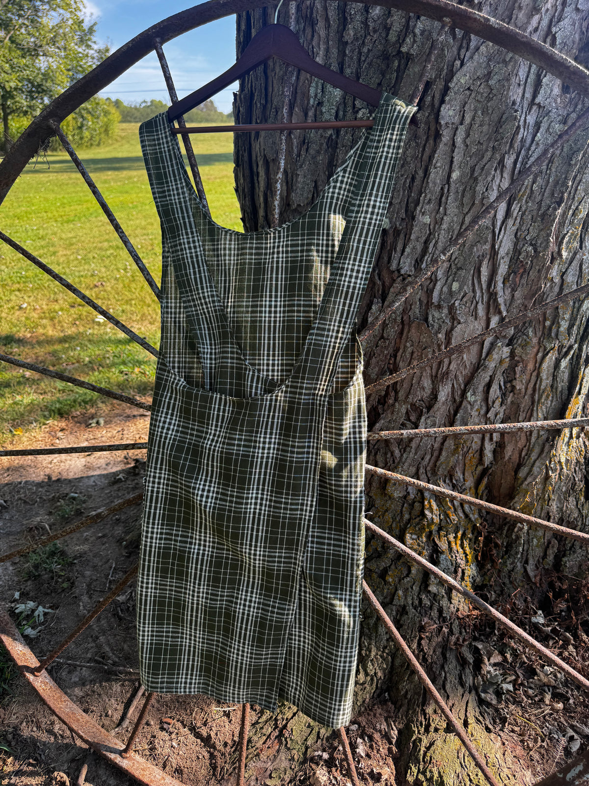 Green Plaid with Lace Front Pocket
