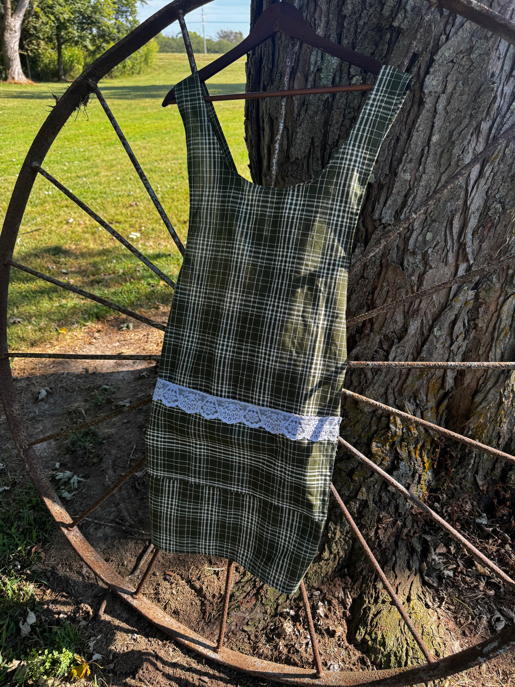 Green Plaid with Lace Front Pocket