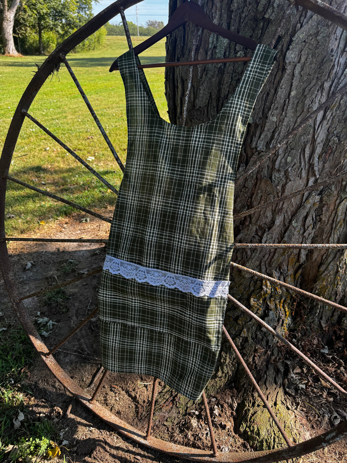 Green Plaid with Lace Front Pocket