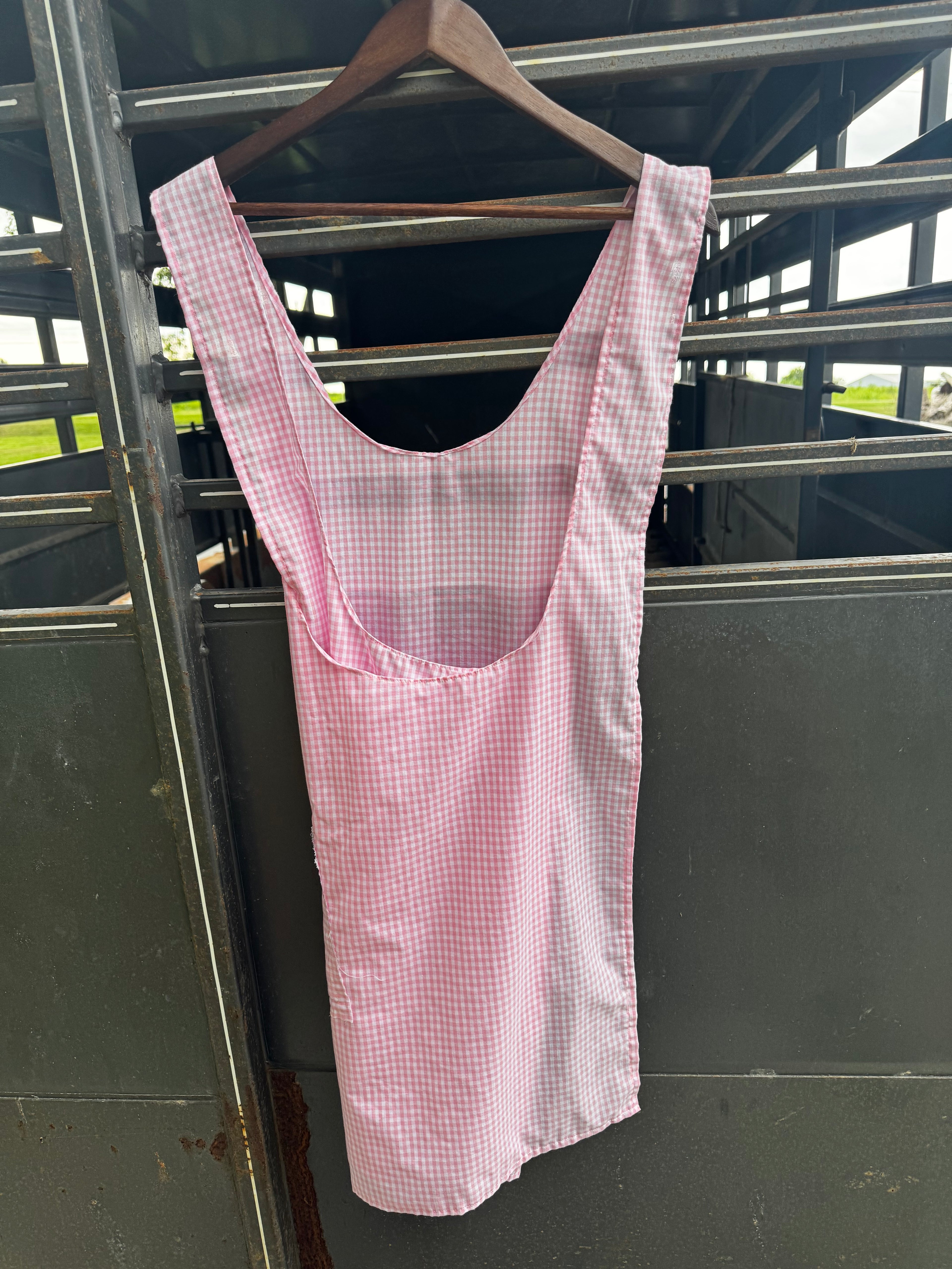 Pink Gingham w Lace Pocket