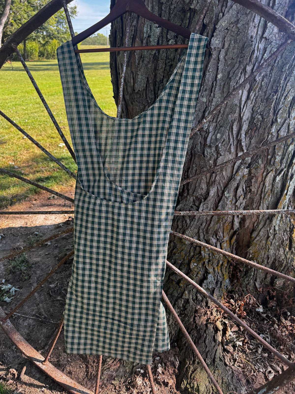 Dark Green Gingham with Front Pocket