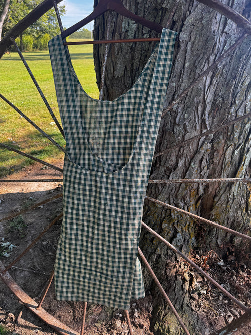 Dark Green Gingham with Front Pocket