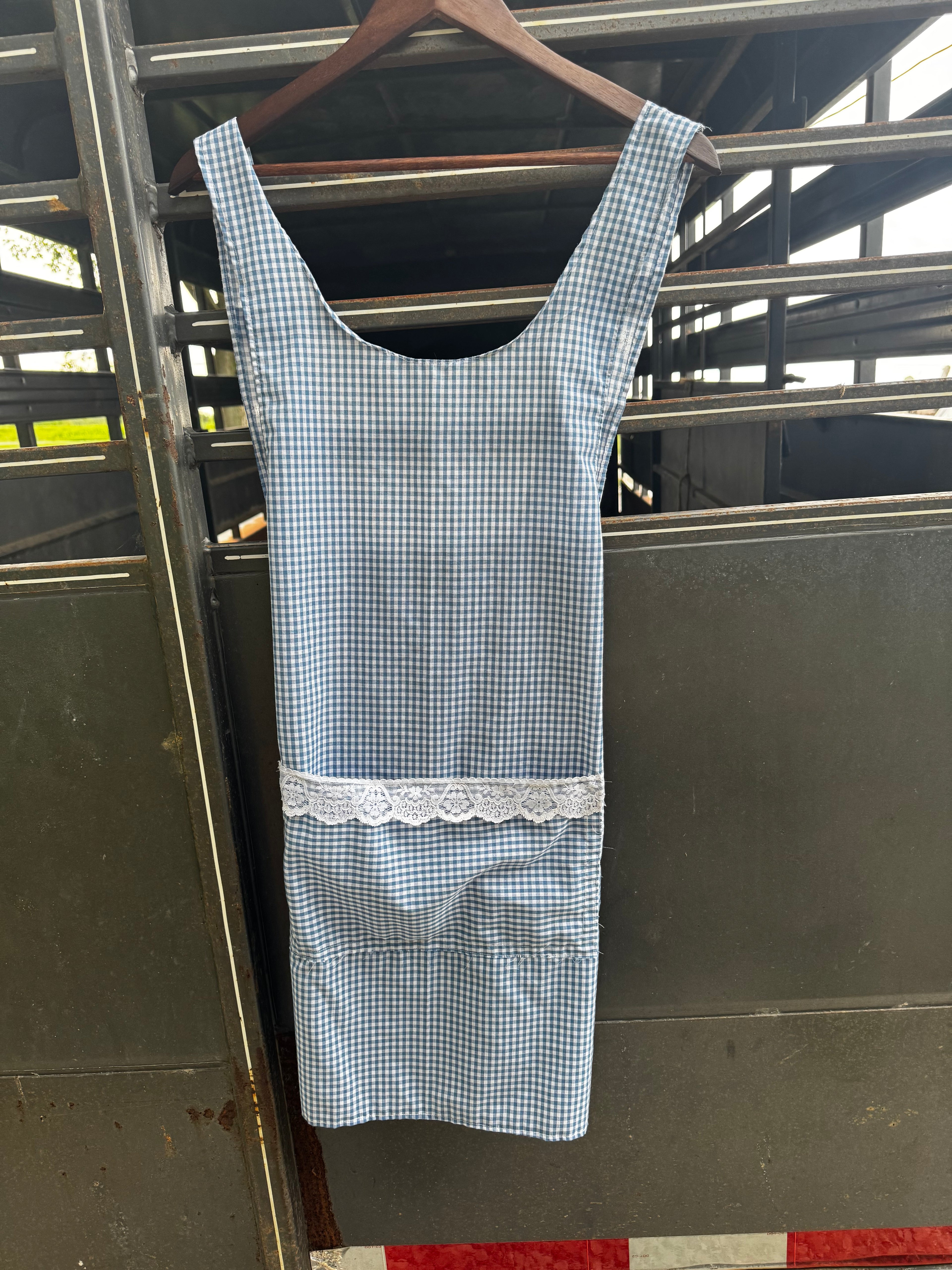 Blue Gingham w Lace Pocket