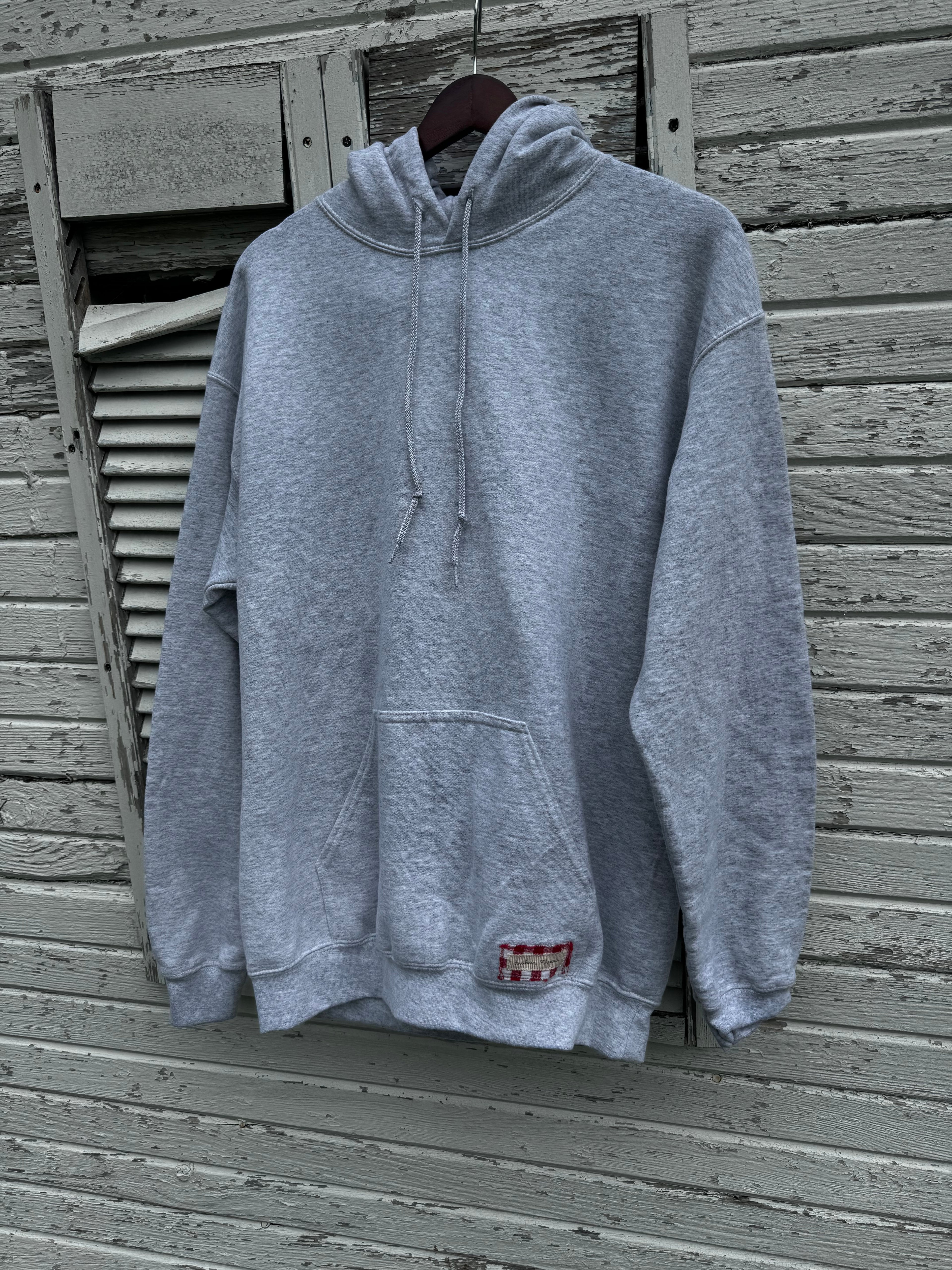 Medium Gray Sweatshirt w/ Red, White & Blue Quilt Block