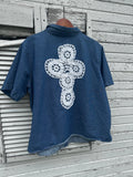 2XL Denim Shirt w/ Cross & Flowers